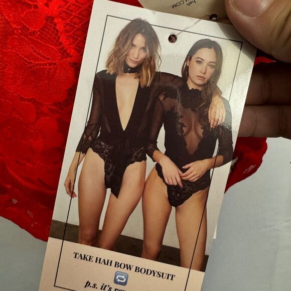 Free People HAH Take HAH Bow Bodysuit Red - Picture 6 of 9